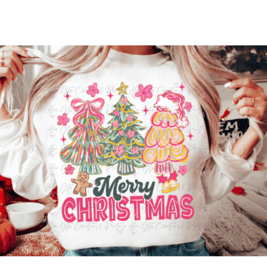 pink Merry Christmas Trees Shirt/ Sweater