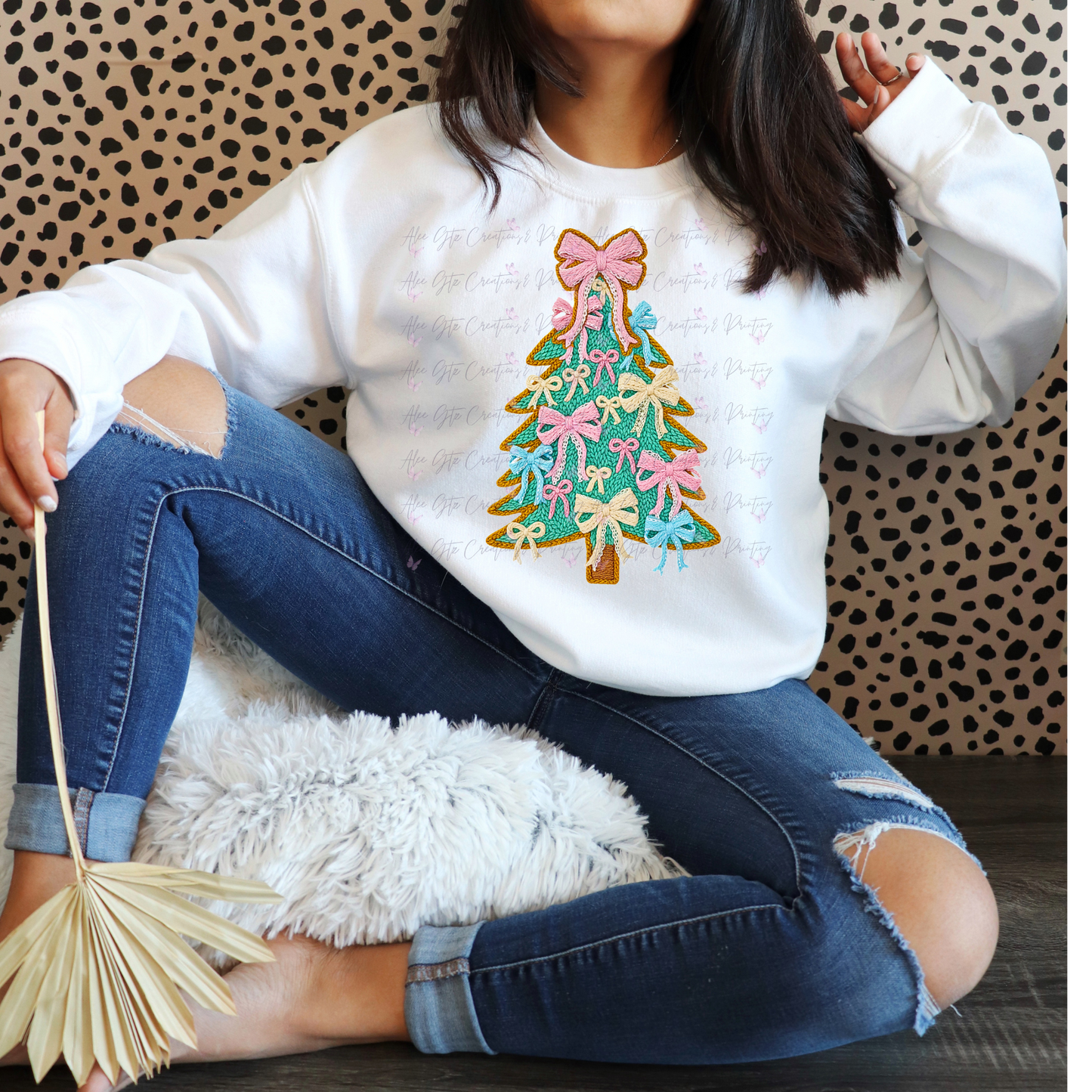 Faux Embroider Christmas tree Shirt/ Sweater