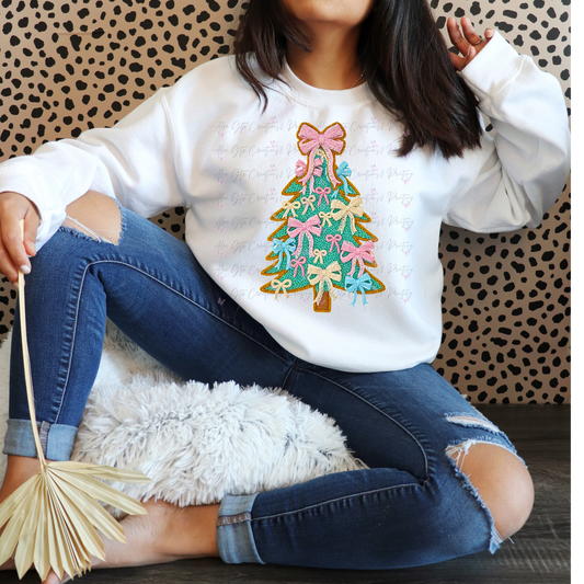 Faux Embroider Christmas tree Shirt/ Sweater
