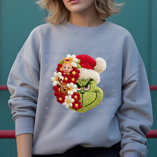 Grinch Floral Faux yarn Shirt/ Sweater