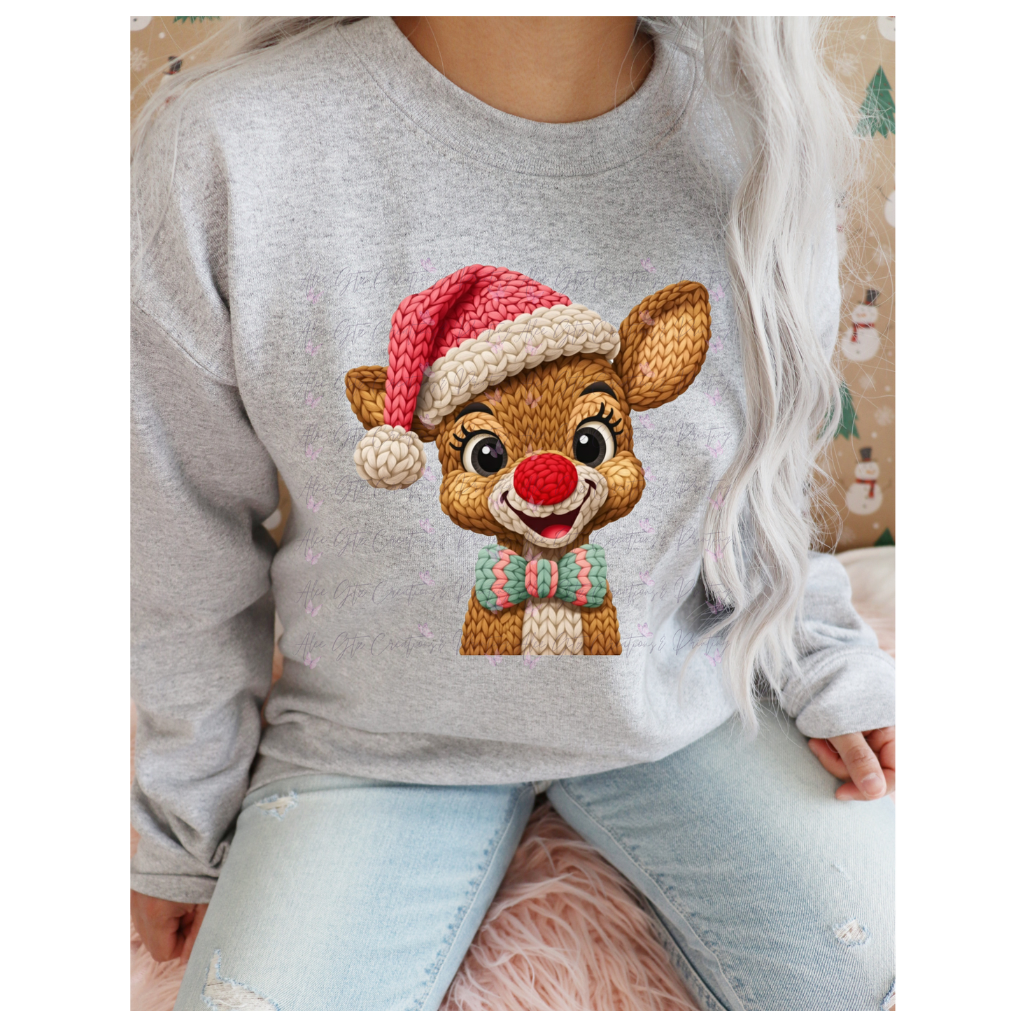 Faux Embroider reindeer Shirt/ Sweater