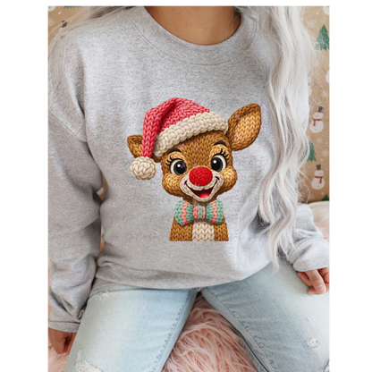 Faux Embroider reindeer Shirt/ Sweater